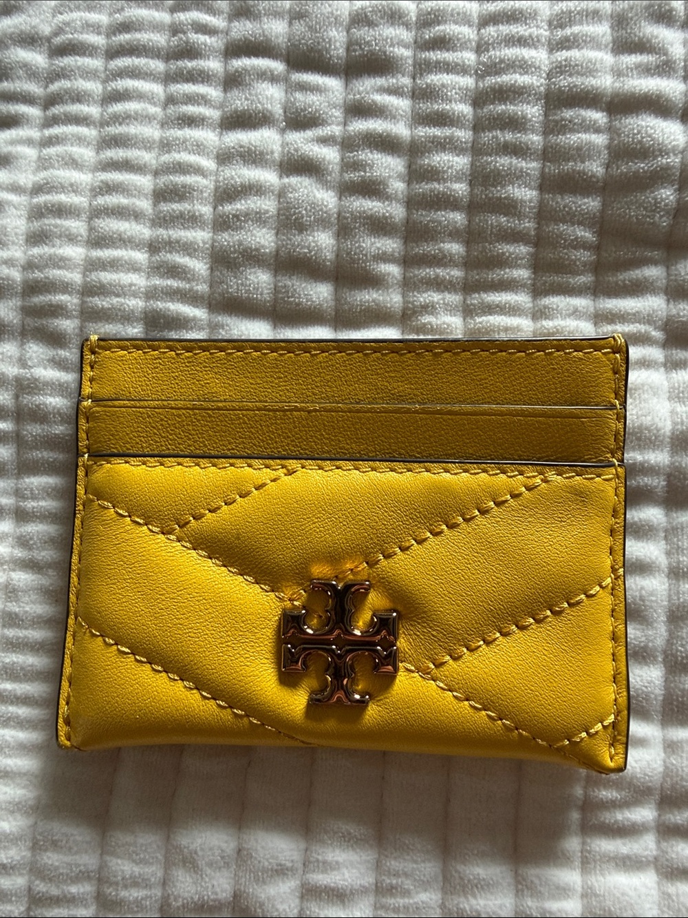 Tory Burch Yellow Quilted Leather Card Holder with Gold Logo